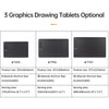 Trois tablettes graphiques T605, T906 et T1161 avec spécifications de taille et de touches raccourci.