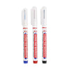 Three white permanent paint marker pens with clear tips and black barrels are shown side by side.