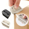 A hand is shown operating a mini ceramic box cutter with an auto-retractable blade, demonstrating its function.