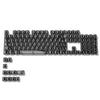 A collection of crystal clear RGB keycaps for mechanical keyboards, showing various shapes and sizes.