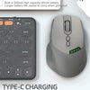 A gray wireless mouse is shown next to a Type-C charging accessory and promotional text for high battery capacity.
