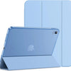 A light blue slim protective case for an iPad, shown with the device inside and the matching cover.