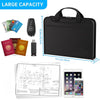 Black large capacity fireproof organizer file folder with compartments and a laptop.