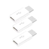 A white USB-C to Micro USB adapter for charging and data sync.