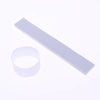 A white self-sealing money strap is shown next to its circular form.