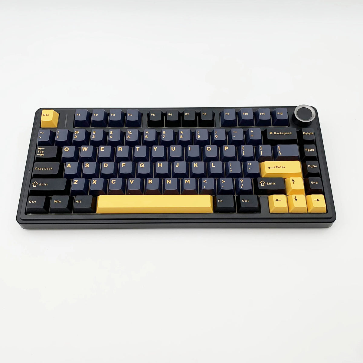 A black AULA F75 75% wireless mechanical gaming keyboard with yellow accents and RGB lighting.