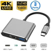 A silver 8-in-1 USB-C hub featuring ports for HDMI, USB-C PD, and USB 3.0.