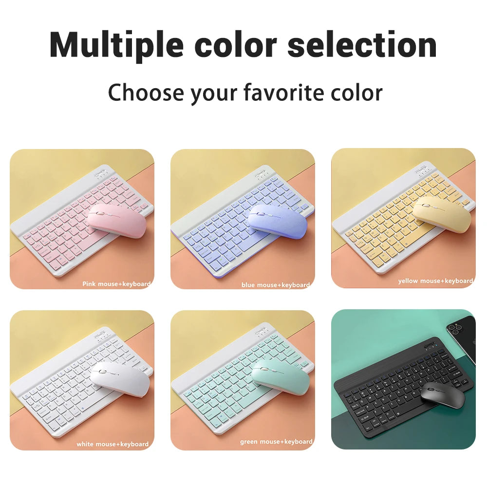 Multiple color selection of portable Bluetooth keyboards for iPad and Android devices.