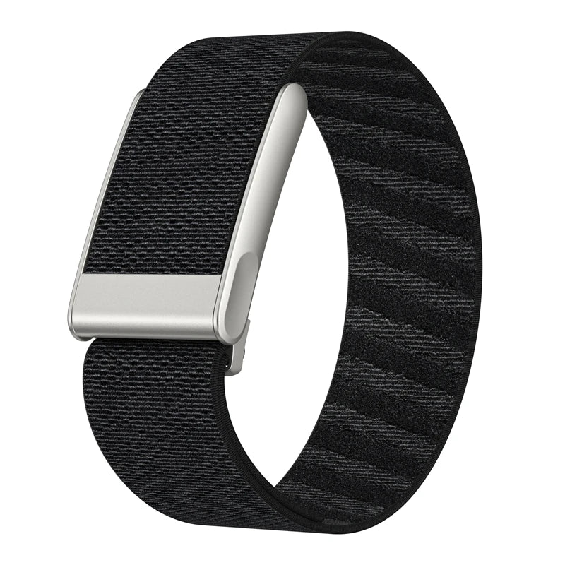 A black nylon braided strap for a watch, featuring a silver buckle and adjustable design.