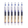 A set of five precision rollerball gel pens with blue and black bodies and silver caps.
