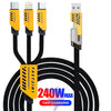 A black multi-USB fast charging cable with three yellow connectors and a silver USB-C connector.