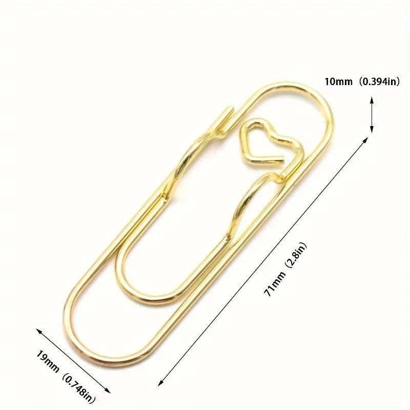 Gold-colored multifunctional magnetic pen clip with page marker shown against a white background.