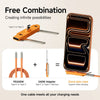 An orange Type-C to Type-C adapter and a phone stand are shown, demonstrating a free combination for charging.
