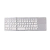 A silver folding Bluetooth keyboard with a touchpad shown from the front.