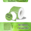Rollo de etiquetas térmicas autoadhesivas de papel verde de 50x50mm con 140 etiquetas por rollo