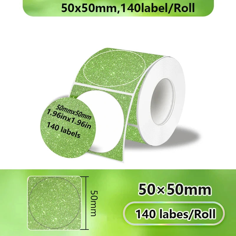 Rollo de etiquetas térmicas autoadhesivas de papel verde de 50x50mm con 140 etiquetas por rollo