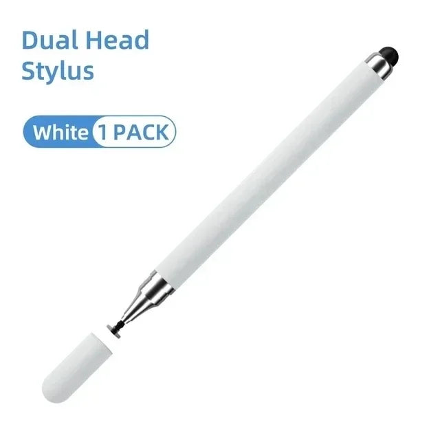A white dual-head stylus pen is shown diagonally against a white background.