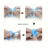 Hands demonstrate the silicone cable organizer with zipper closure, showing how to open and close the device.