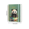 A green spiral bound planner featuring a cute panda illustration on the cover.