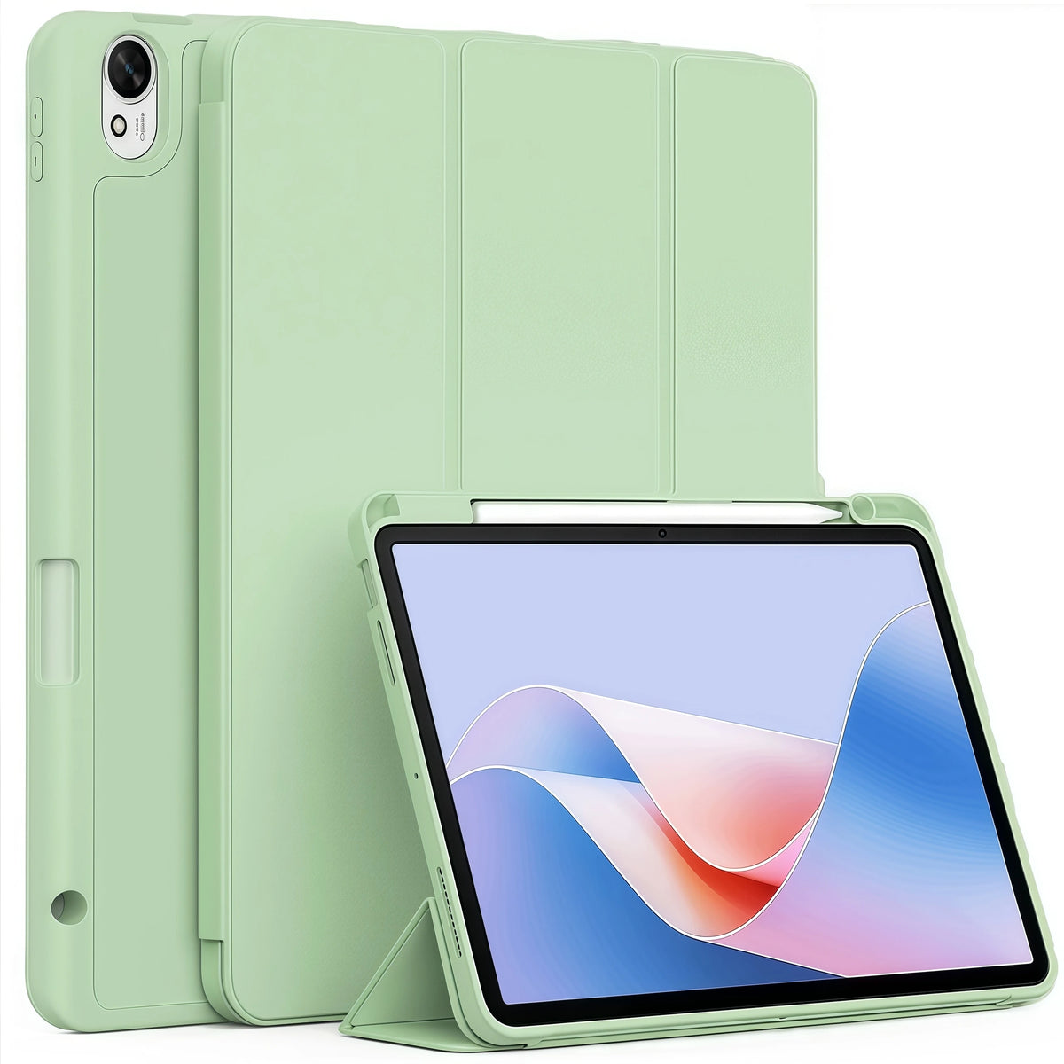 A light green premium TPU protective case for an iPad tablet.
