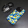 A black premium matte shockproof case for an iPhone is shown next to a black Apple AirPods charging case.