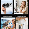 Magnetischer Selfie-Stick-Handyhalter mit innovativer Push-to-Open-Klappkonstruktion in verschiedenen Anwendungen.