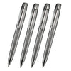Four silver metal ballpoint pens shown diagonally against a white background.