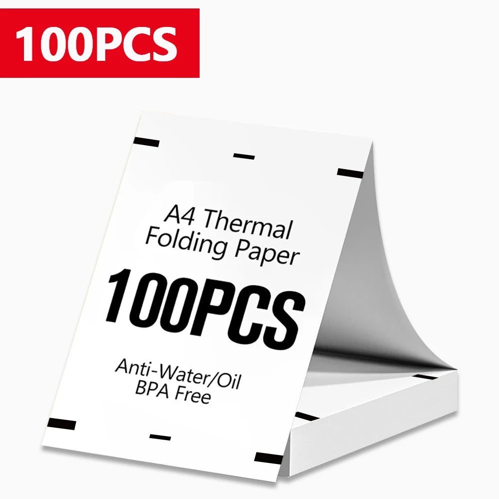 A stack of 100 sheets of A4 thermal folding paper for portable printers