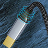 A close-up view of a lengthened and reinforced net tail design on a printer cable connector.
