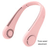 A pink bladeless portable neck fan shown from the side.