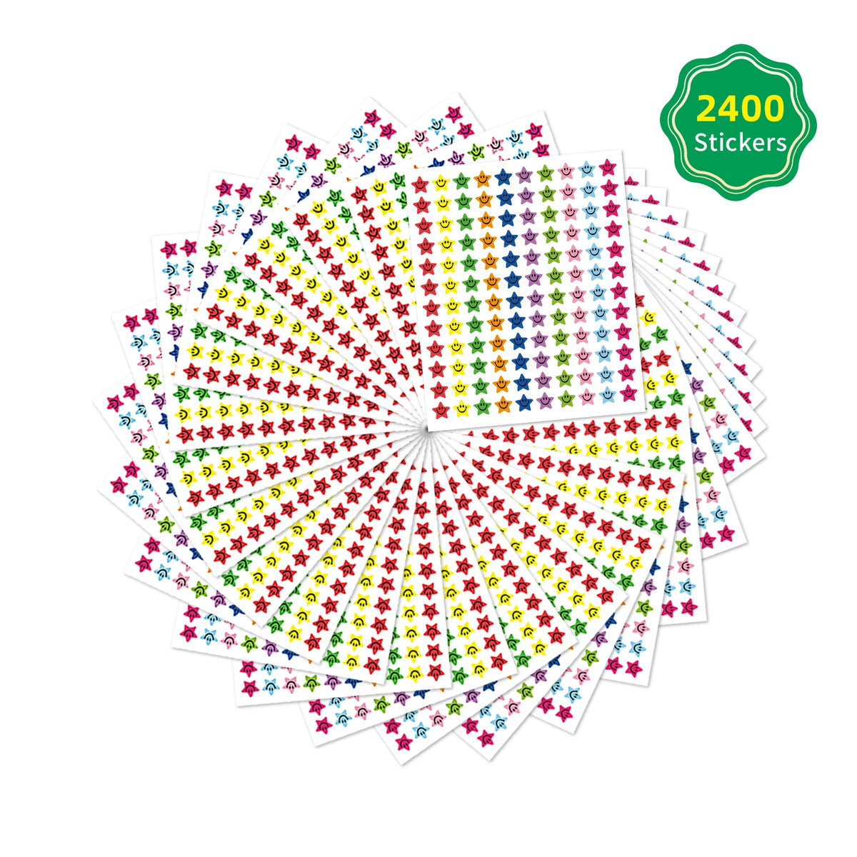 A circular arrangement of 2400 colorful star stickers for an incentive reward chart.