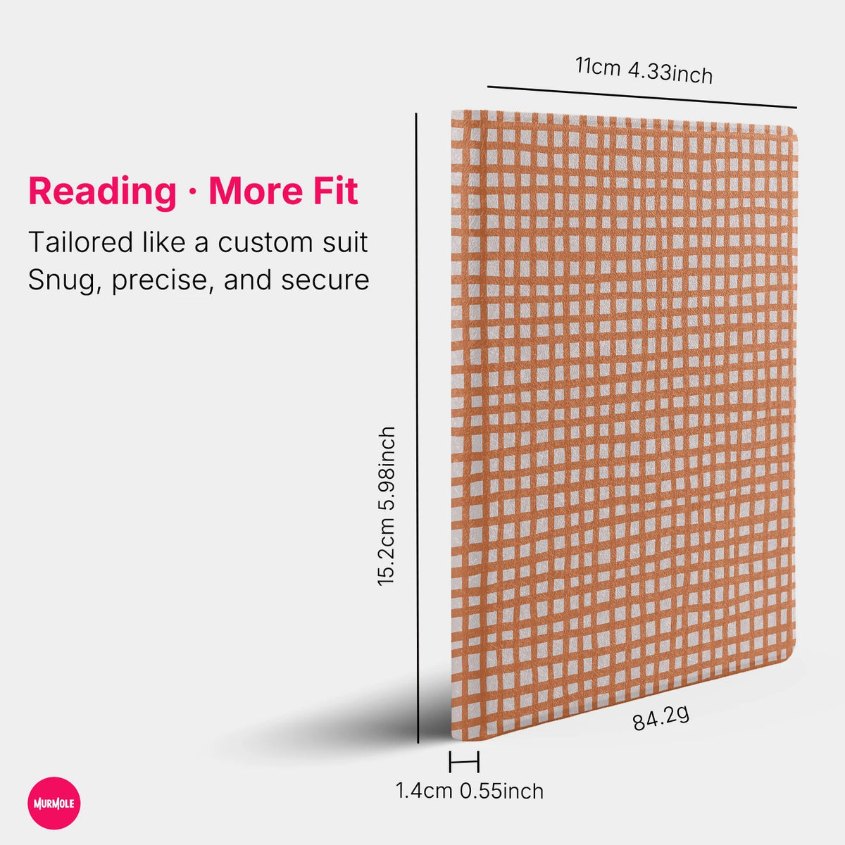 A close-up view of a classic orange and white striped magnetic folio cover for a Bigme B6 e-reader.