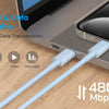 A white sync cable is shown connecting a device to a laptop, highlighting high-speed data transmission.