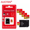 Red packaging for a high-speed memory card and adapter with various capacity options