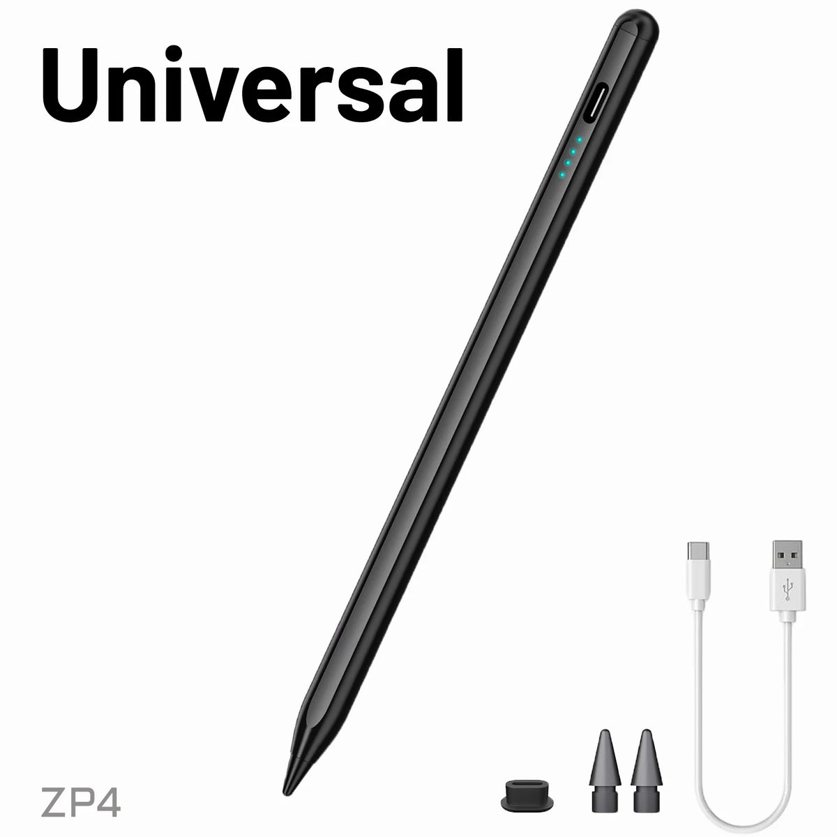 A black Universal capacitive stylus pen shown diagonally against a white background.