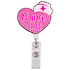 Rosa Glitzer-Herz-Kärtchenclip mit weißer Kreuz-Details
