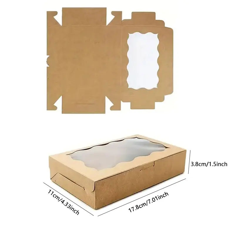 Kraft paper gift boxes for cookies bread and candy shown in cardboard packaging.