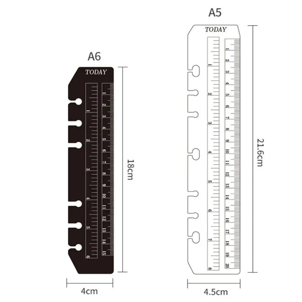 Durchsichtiger PVC-Block, Buchmarke und Lineal in A6- und A5-Größe mit Messskalen