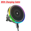 Magnetic wireless car charger with an RGB ambient light and charging cable.