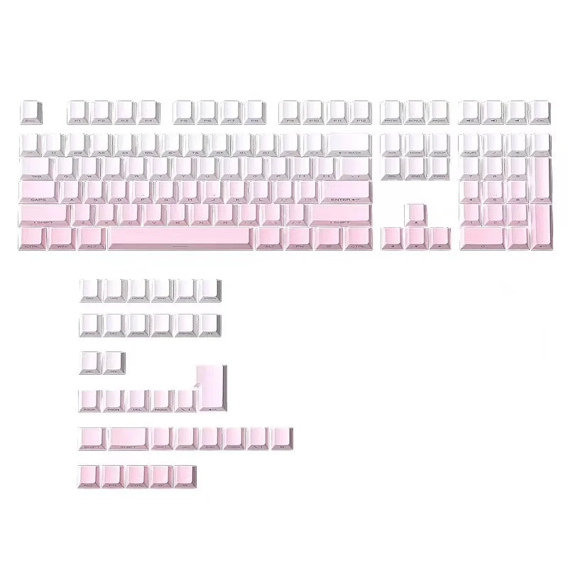 Un set de keycaps PBT de doble disparo con degradado cian y retroiluminación RGB para teclado mecánico.