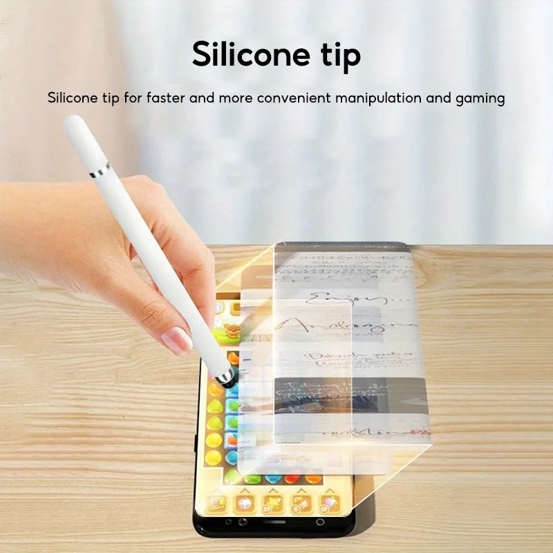 Una mano usa un bolígrafo stylus de punta de silicona para interactuar con la pantalla de un smartphone.