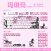A set of pink and black PBT mechanical keycaps featuring a raven sakura theme, organized into various layouts.