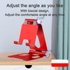 Support de téléphone portable rouge en métal, ajustable à plusieurs angles.