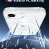 Clear PC backing for a phone case demonstrating anti-scratch and oil-repellent features.