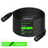 Black coiled network cable with an extension connector and packaging details for STP Ethernet.