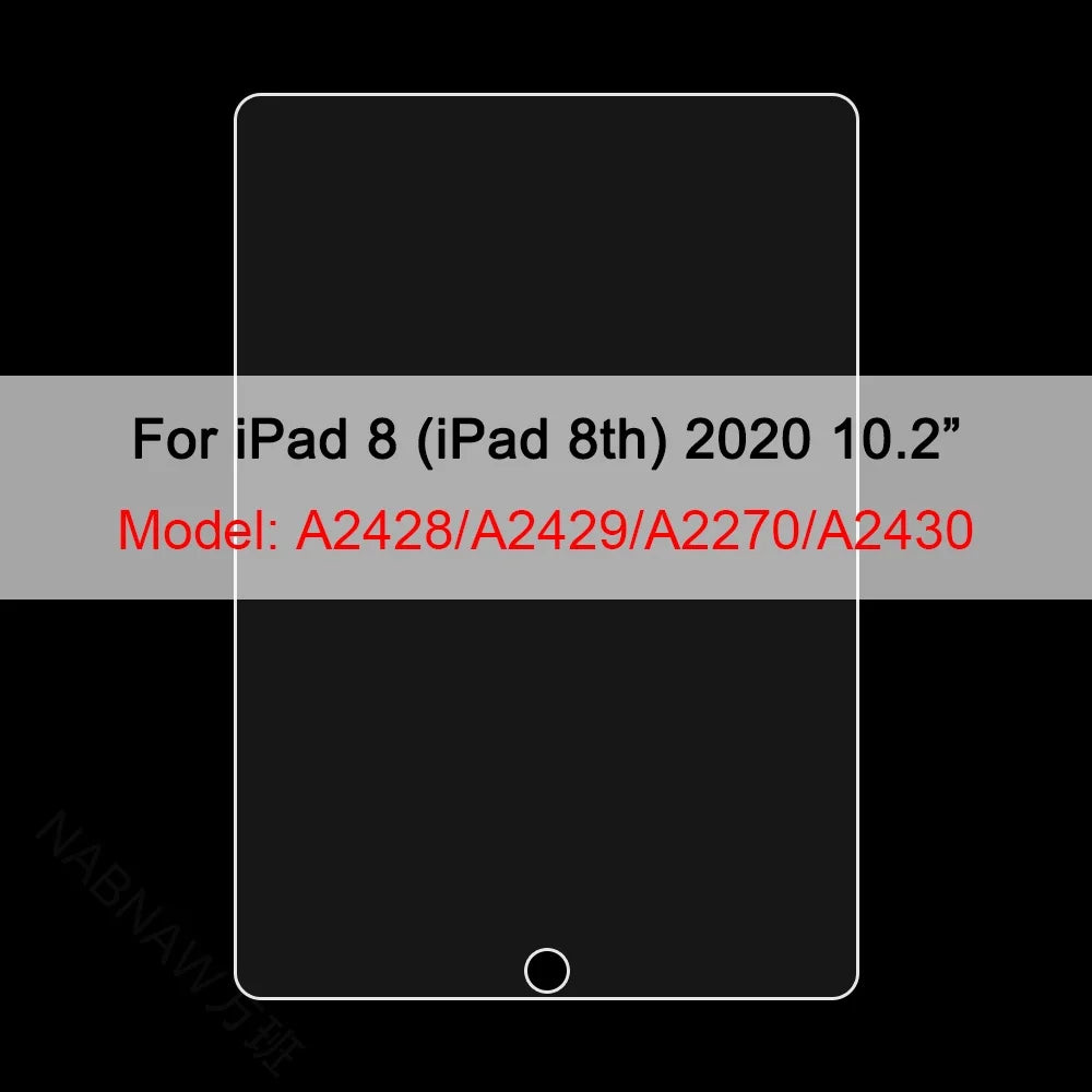Matte PET screen protector film for an iPad 8th generation device.