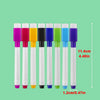 Eight magnetic whiteboard pens in various colors including purple, red, yellow, black, blue, green, and cyan.