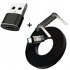 A black foldable fast charging cable with an integrated phone stand and a coiled black charging cord.