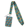A colorful patterned fabric lanyard with a decorative tag attached.