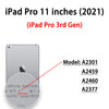 A close-up view of an iPad Pro 11 inches (2021) showing the model number A2301 and serial number F9FQ8.